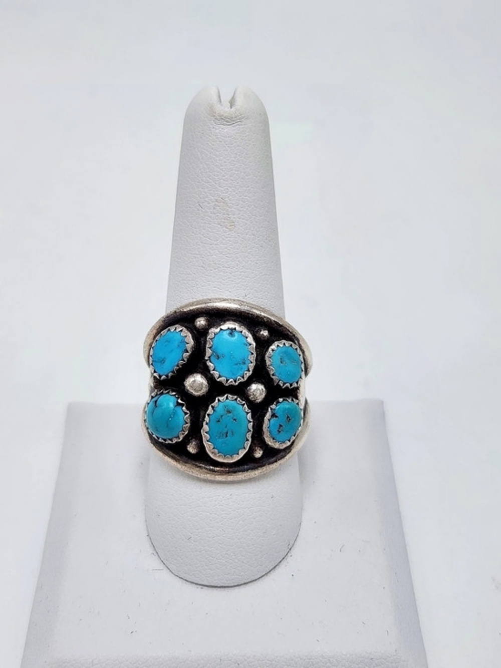 Max Calabaza Navajo 6 Stone Turquoise Silver Ring 10.5